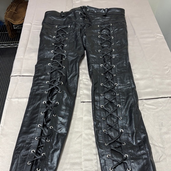 Black Motorcyle Laced Pants - Picture 2 of 6